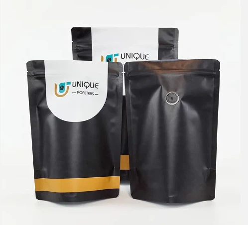 Custom Packaging Stand Up Coffee Bag Mylar Plastic Bag Coffee Bag With Valve Rau Kas fes Doypack Ntim Rau Taum Thiab Hmoov